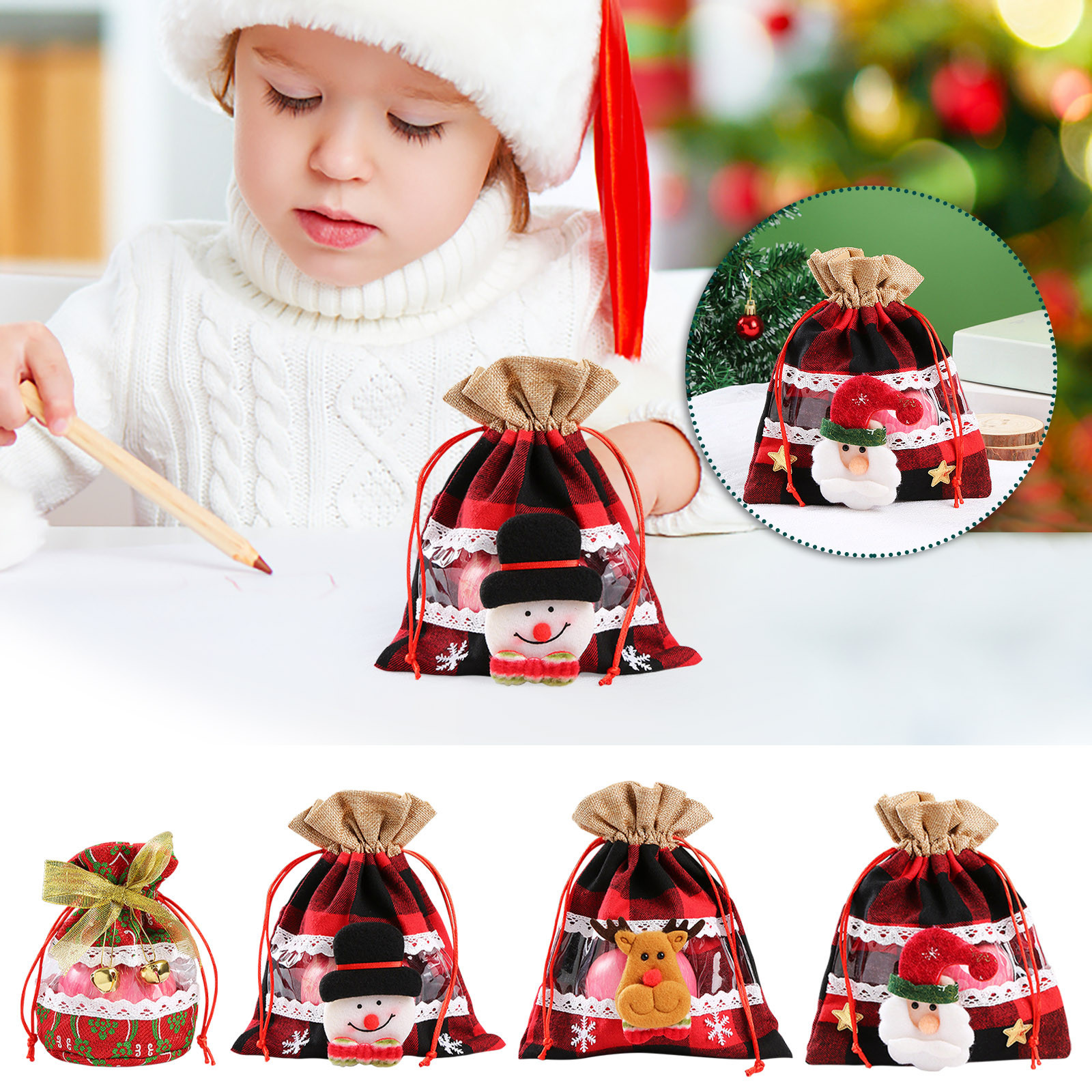 Jacenvly New Christmas Decorations Outdoor Christmas Decorations Christmas Eve Christmas Candy Bag Handbag Transparent Christmas Gift Bag Bell Decoration Bedroom Decor